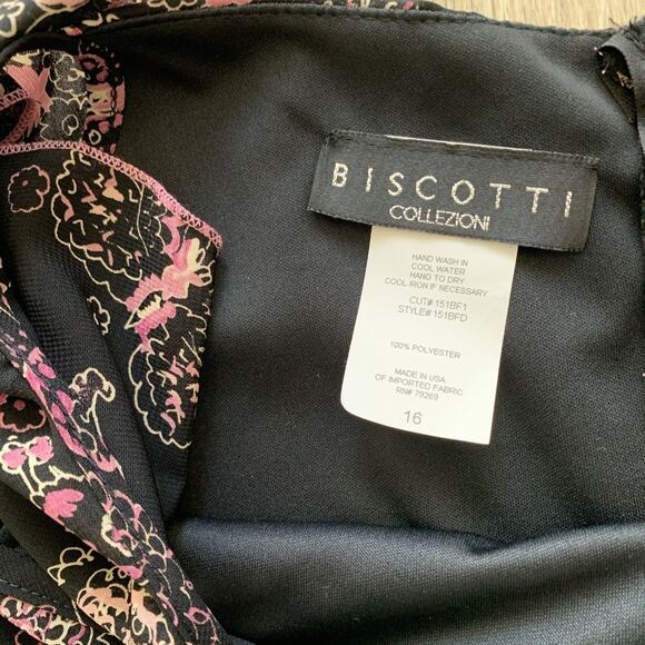 Biscotti Collezioni Long Dress Sleeveless Flutter Floral Black Pink Girls Sz 16 - Picture 4 of 6